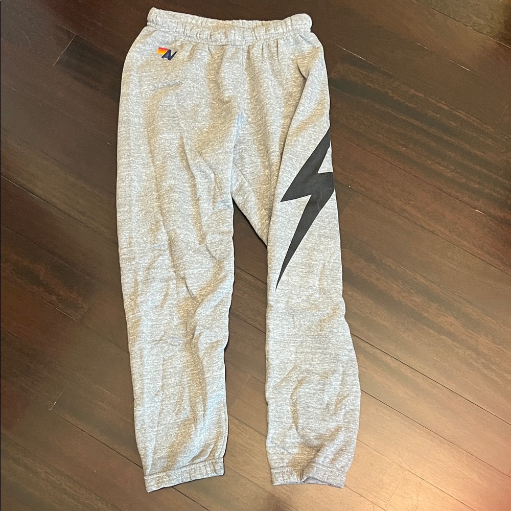 Aviator Nation Gray Joggers with Black Lightning Bolt